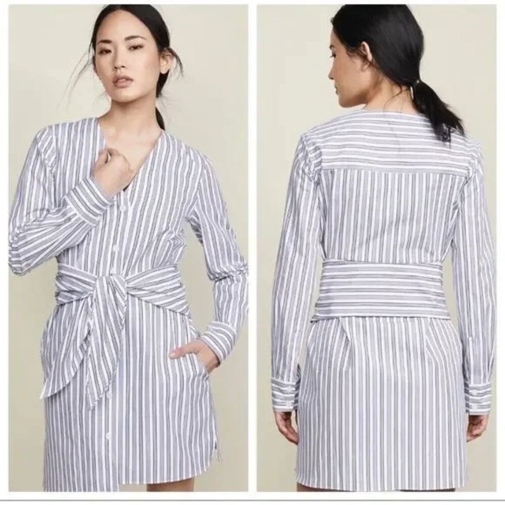 Tibi women 4 striped Liam v-neck long sleeve shirtdress minimalist acadimia